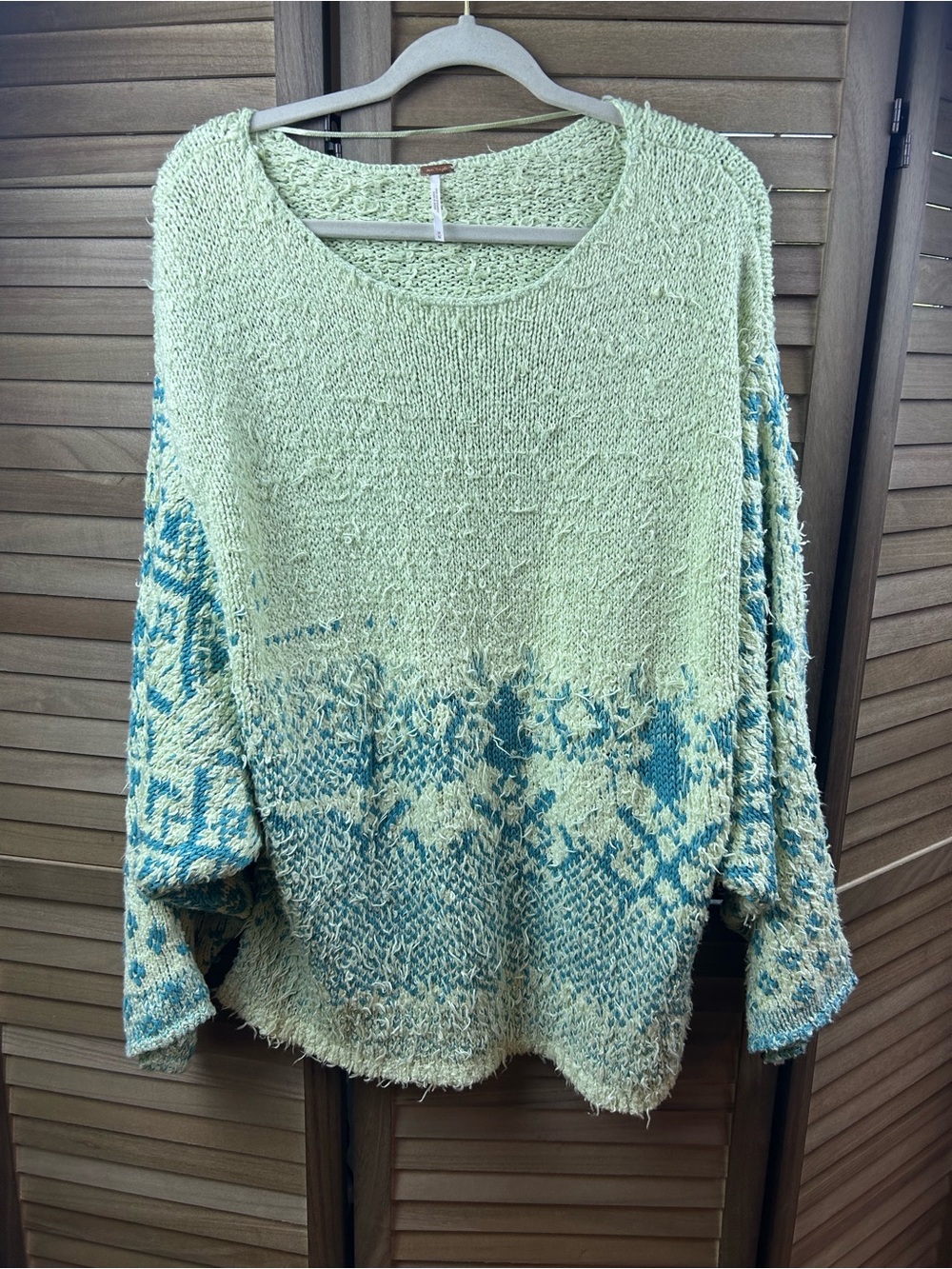 Free People Pistachio Green Textured Dolman Knit Sweater Medium Boho Oversized - Picture 2 of 6